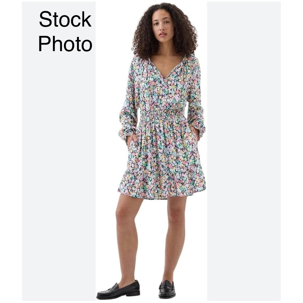 Gap Womens Floral Smocked Waist Mini Dress Long Sleeve Multi Color S 878476-00-1